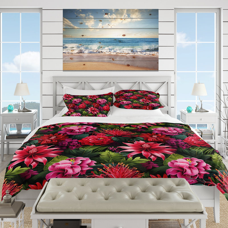 Literie à motif tropical exotique, Housse de couette pour très grand lit et 2 très