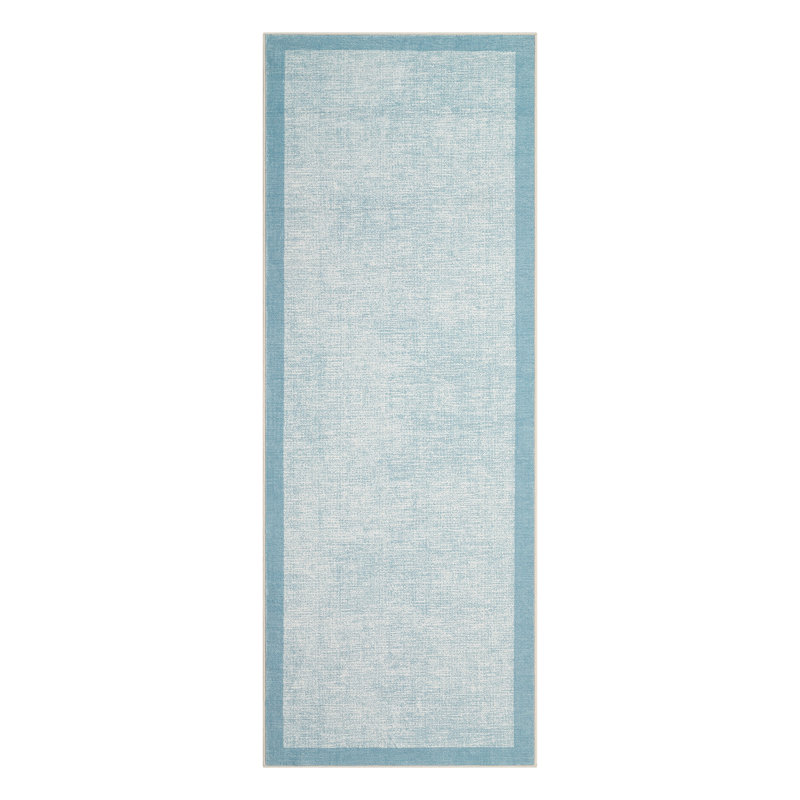Tapis intérieur bordé lavable à la machine avec envers en caoutchouc antidérapant, Tapis de couloir 2 pi x 6 pi, Bleu clair