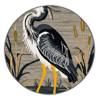  Tapis lavable noir à couronne héron