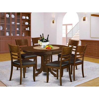 7 Piece Kitchen Table & Chairs Set Consist of an Oval Dining Table with Butterfly Leaf and 6 Faux Leather Dining Room Chairs, 42x60 Inch, Espresso
