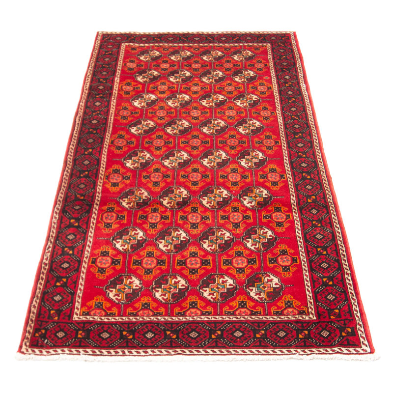 Tapis rouge en laine noué à la main de conception unique 4 pi 4 po x 8 pi 9 po nouvel âge Royal