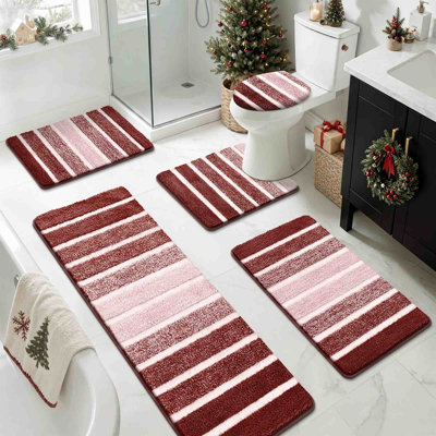 Ensemble de 5 tapis de bain lavables, antidérapants et rayés