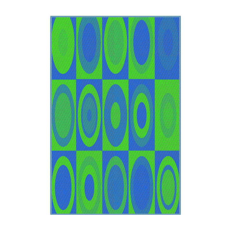 Tapis vert/bleu à motifs, Rectangle 5 pi x 7 pi