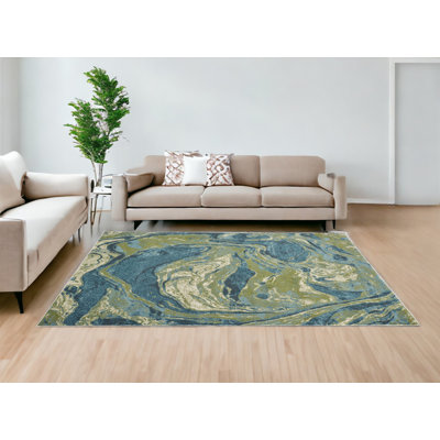Tapis bleu sarcelle tissé à la machine 7 pi x 10 pi bleu sarcelle