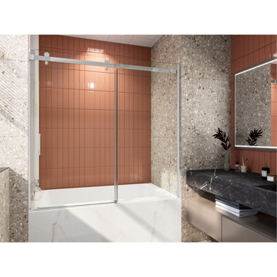 5/16 po Verre trempé transparent de 8 mm pour porte de baignoire semi-coulissante 56 x l 58 H 56 po, rouille, fixation murale, porte à fonctionnement en douceur avec verre, quincaillerie antirouille, entièrement