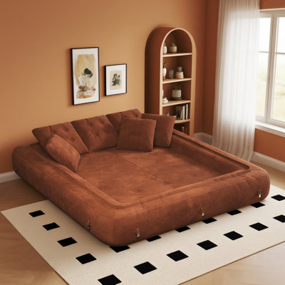 Boneless Corduary Lounge Sleeper,Convertible Sofa Bed With Compress Sponge,With Pillows