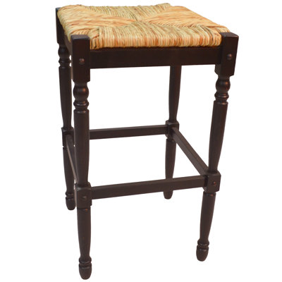 Chaise de bar 29 po en osier naturel et espresso et bois massif sans dossier 29 po