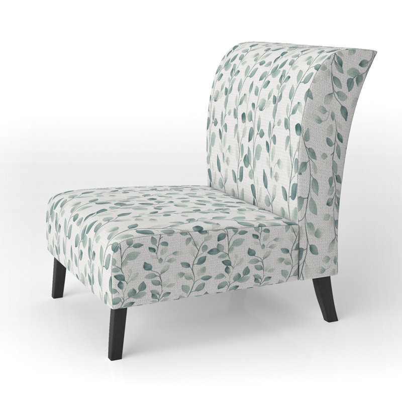 Fauteuil décoratif à motif floral - Fauteuil en velours vert à motif de fougères et de vignes, Pantoufle sans accoudoirs