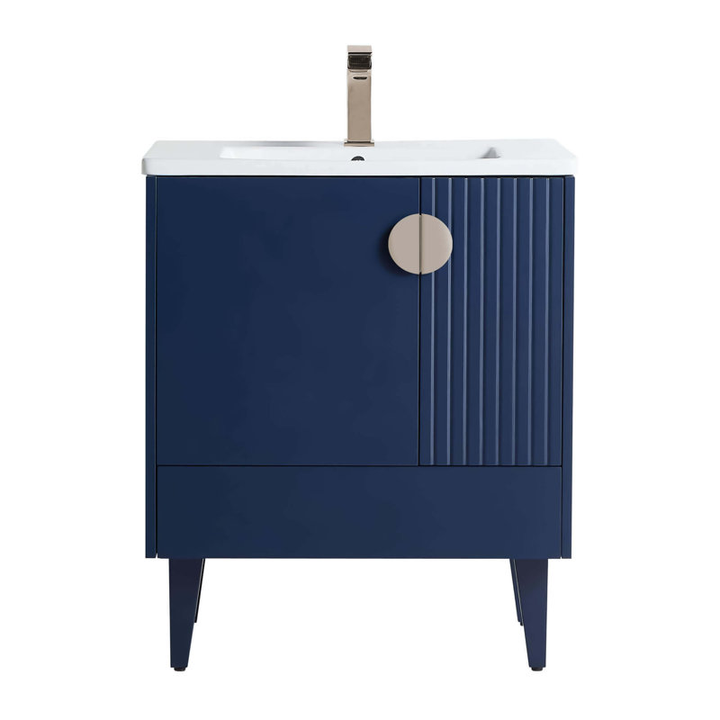 Ensemble de meuble-lavabo simple 30 po Saimah, Bleu marine, Nickel satiné