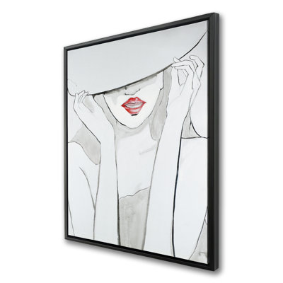 «Woman with Big Hat» - Toile décorative encadrée pour salle de bain
