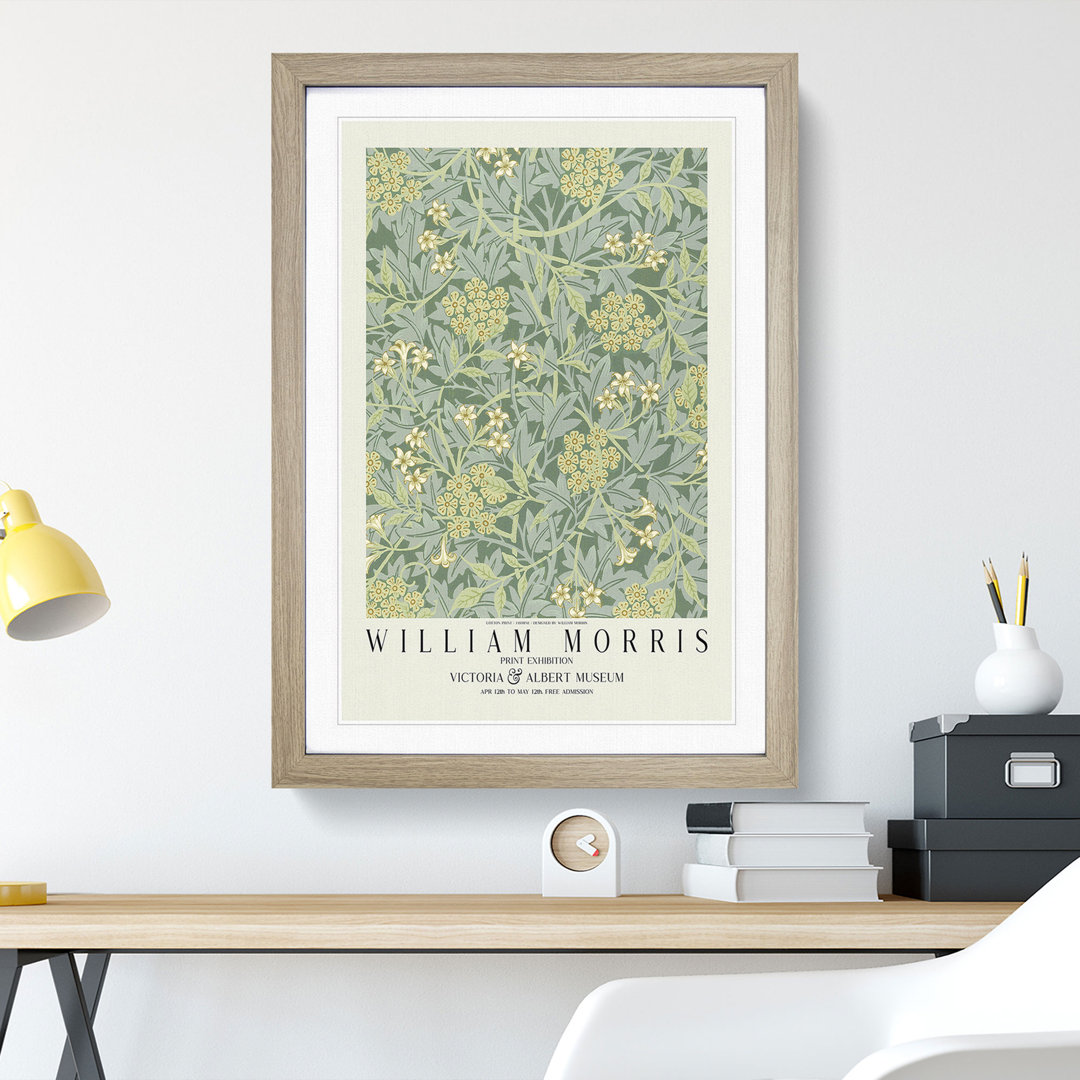 Jasmine-Jade Jasmine with Border by William Morris - Framed Print