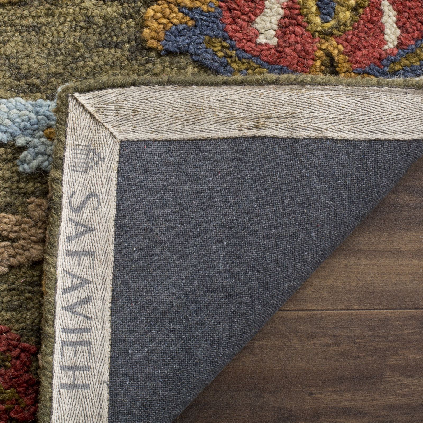 Tansy Handmade Wool Green / Multi Rug, Runner 2'3" x 8'