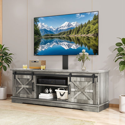 Centre multimédia, centre de divertissement, console multimédia avec support télé à hauteur réglable et armoire de bar coulissante Modern Farmhouse