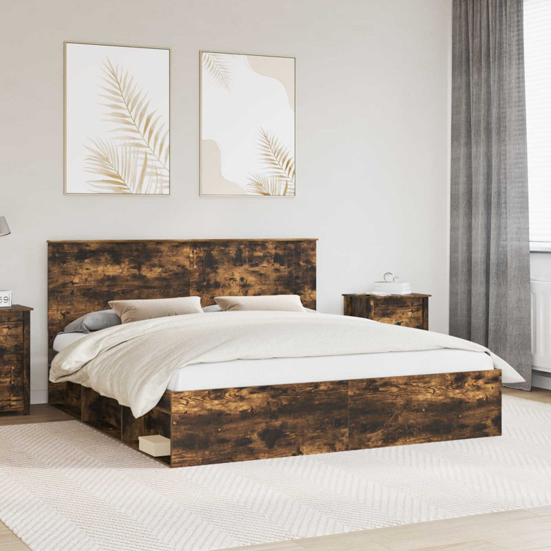 Solid Wood Bed, Smoked Oak, Super King (6')