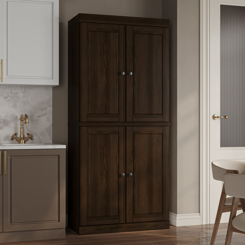 Armoire de cuisine haute 100% en bois massif avec portes et 2 tiroirs Bryani, tablettes réglables, armoire de rangement modulaire, l 32 po x H 71,5 po