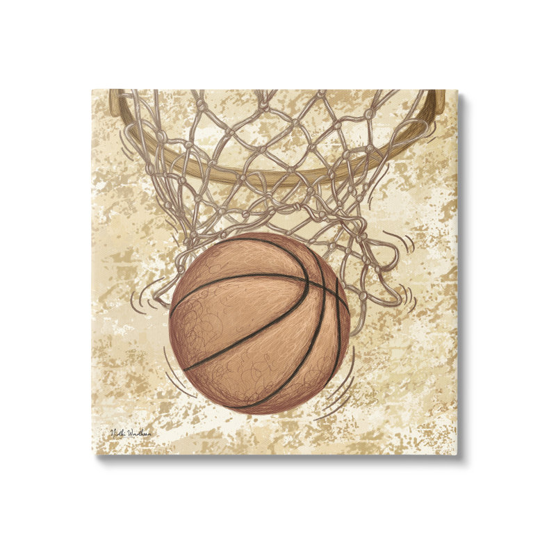 «Winston Porter», art mural en toile de basketball rustique par Nidhi Wadhwa, H 17 po x l 17 po x P 1,5 po