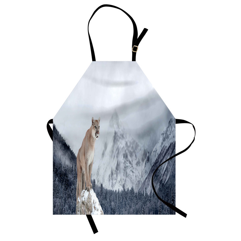 Tablier d'hiver Corrigan Studio® Cougar unisex et montagnes enneigées taille adulte gris pâle / mauve