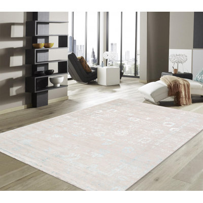 One-of-a-Kind 10' x 13'5" New Age Rectangle Silk and Wool Area Rug in Beige and White