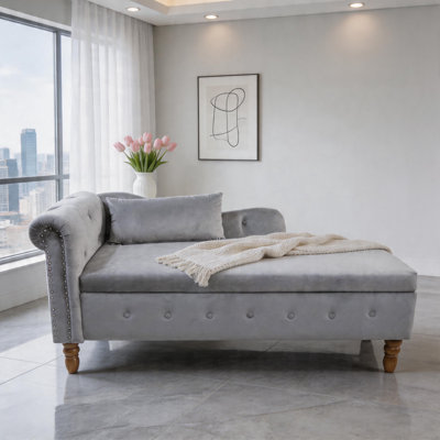  Rolled Arm Upholstered Storage Velvet Chaise Lounge
