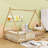 Full Wood Floor Bed With Guardrails, Door And Slats, Tent-Shaped Design-507617454