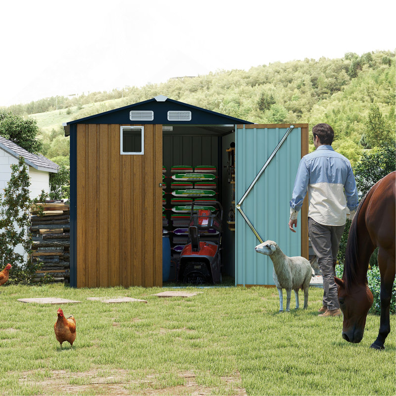 6X8ft Outdoor Steel Storage Shed, Lockable Doors, Compact Metal Tool Shed For Garden, Backyard, Patio, Utility, And Bike Storage,Yellow