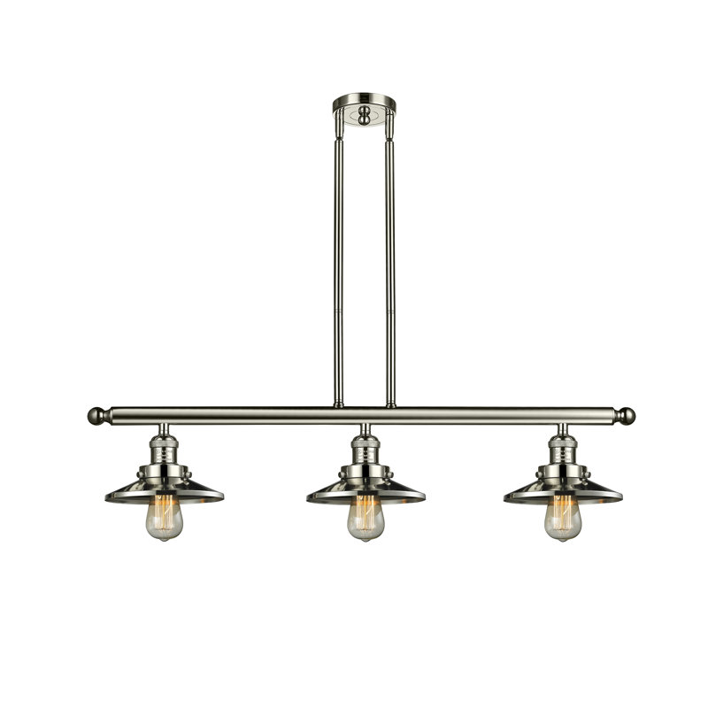 Luminaire suspendu linéaire à 3 lumières pour îlot de cuisine Gault, Nickel poli, DEL, Nickel poli