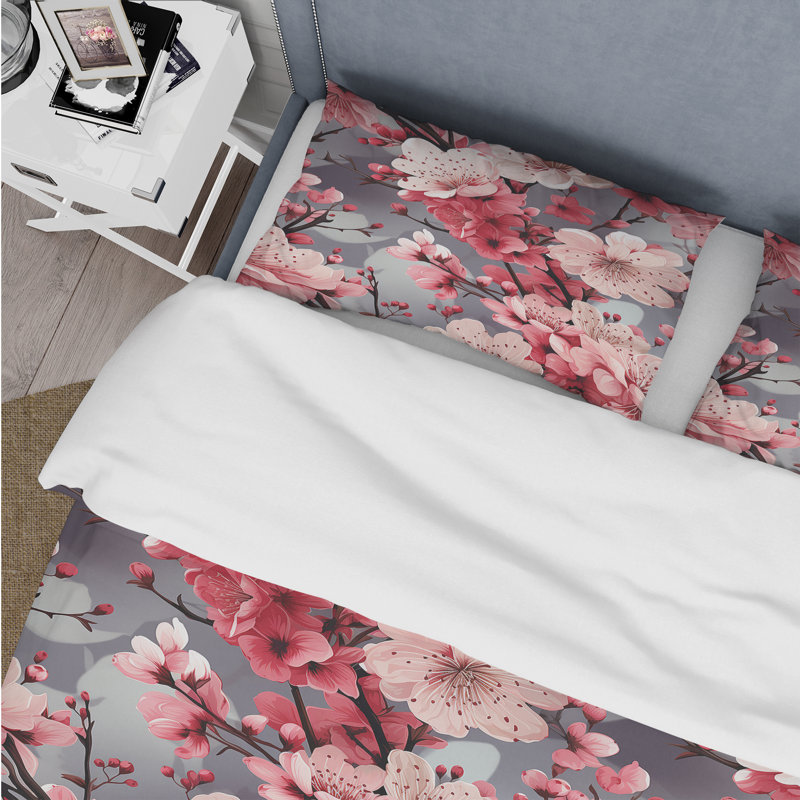 Cherry Blossom Delight - Ensemble de housse de couette oriental - Polyester microfibre