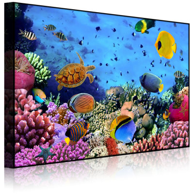 Colorful Fishes Over Coral Reef by No - Wrapped Canvas Print