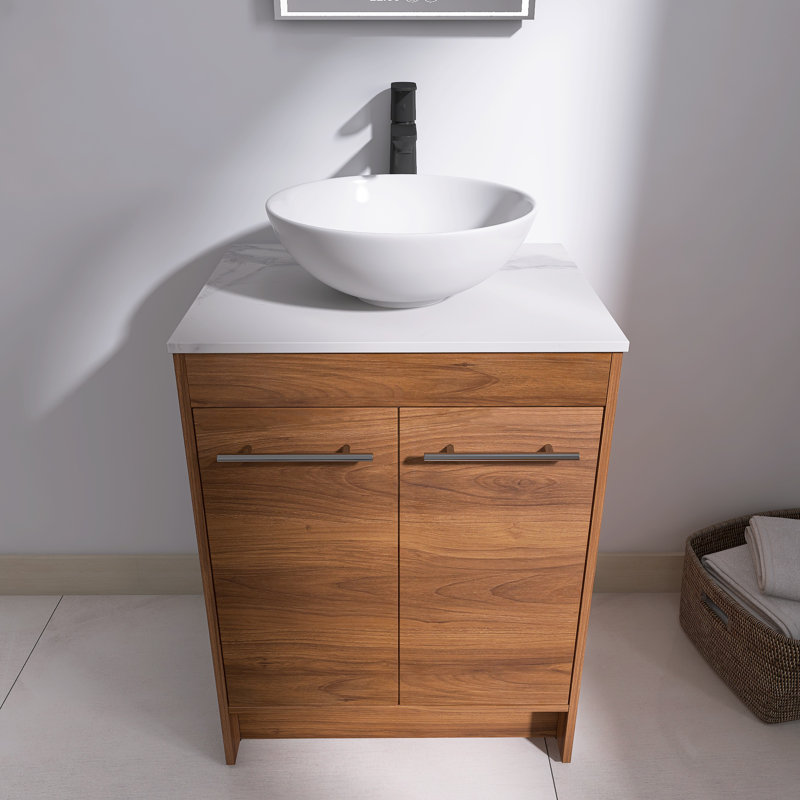  Ensemble de meuble-lavabo autoportant 24 po avec plateau en pierre frittée Aurrie, Aurrie, Round Basin, 24"