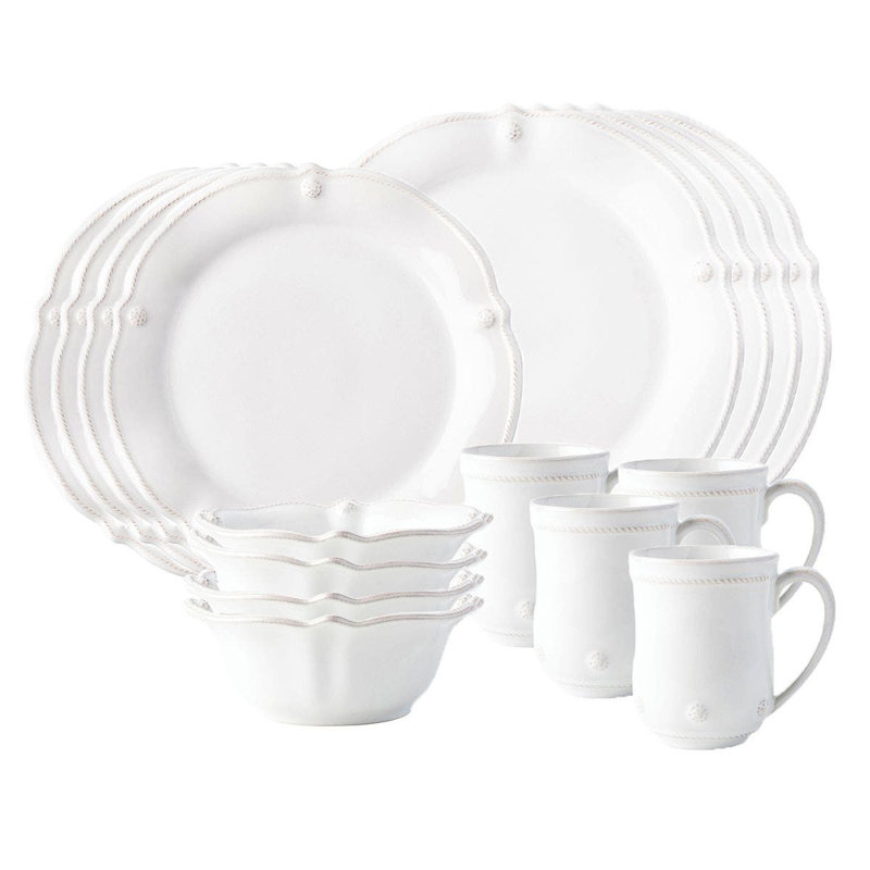 Fluted Berry Whitewash Ceramic Dinnerware Set for 4
