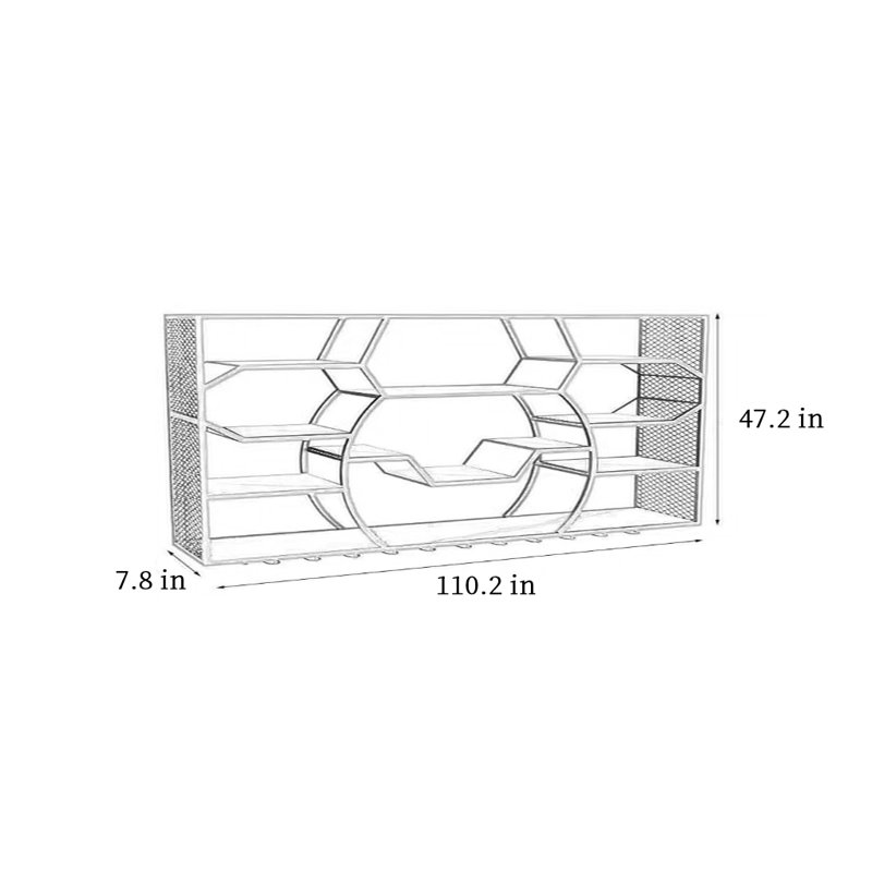 Porte-bouteilles mural polyvalent et élégant, H 47,20 po x l 110,20 po x P 7,80 po, Argent argent