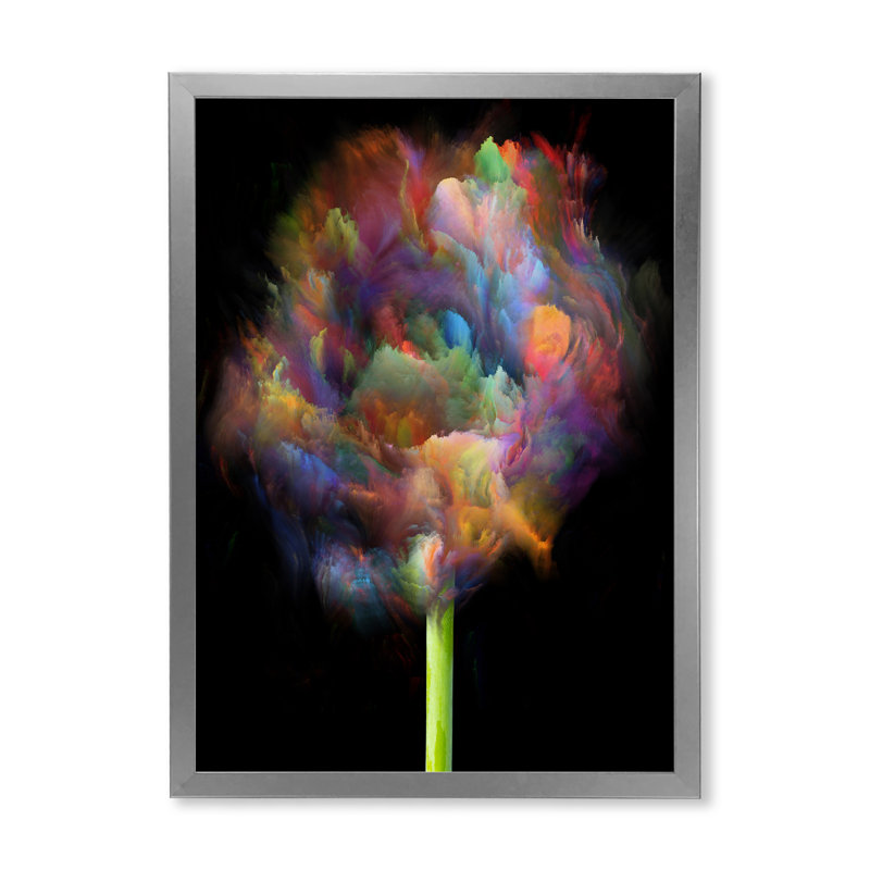 «Blooming Multicolor Fractal Flower», art mural moderne sur toile, Cadre photo argenté, H 40 po x l 30 po x P 1,5 po