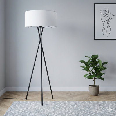 Lighting, 62"H, Floor Lamp, Black Metal, Ivory / Cream Shade, Contemporary
