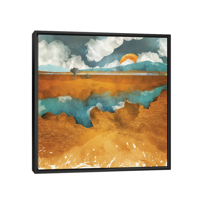 River du désert, H 18 po x l 18 po x P 1,5 po, Toile avec cadre noir, Pas de tapis