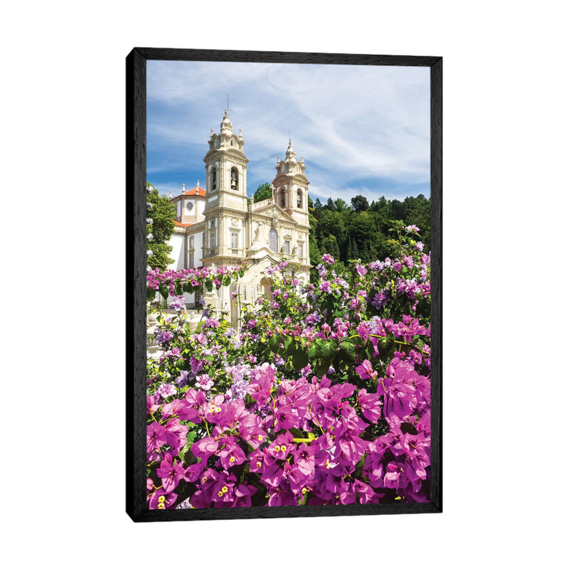 Bom Jesus Do Monte Complex With Bright Flowers by Terry Eggers - Gallery-Wrapped Canvas Giclée on Canvas, Black Framed