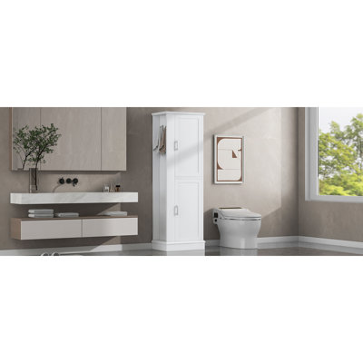 Tall Bathroom Storage Cabinet, Freestanding Storage Cabinet With Hook And Adjustable Shelf, MDF Board, White (Old Sku:WF326356AAK)