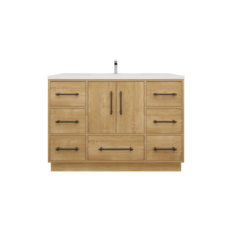 Victoria Oak Finish Freestanding Single Bathroom Vanity with Acrylic Top