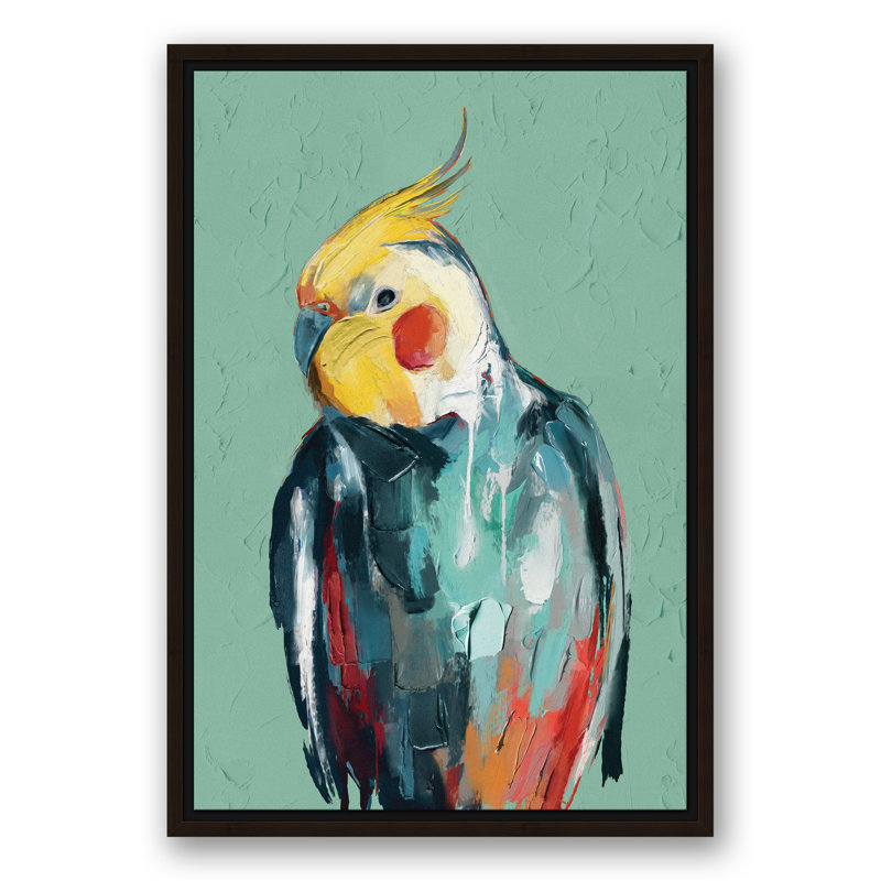 Cockatiel coloré - Peinture sur toile, H 25,75 po x l 17,75 po x P 1,75 po, Toile brune avec cadre flottant