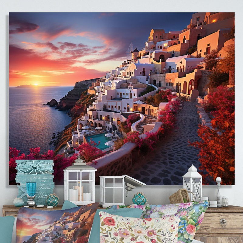 Grèce Oia Splendor IV sur toile, H 16 po x l 32 po x P 1 po, Toile tendue