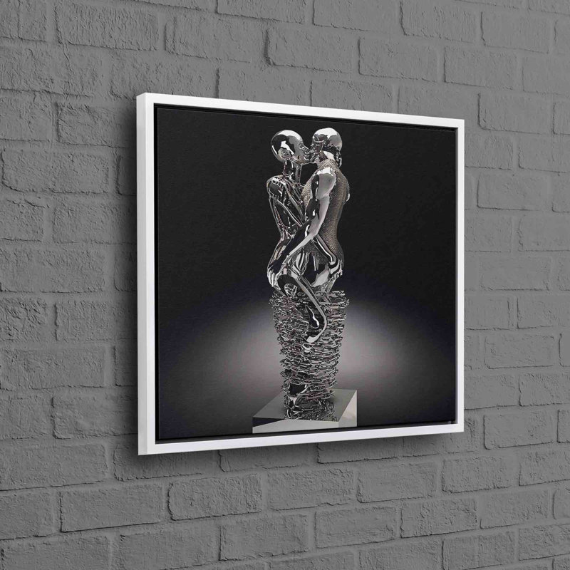 Metallic Kissing Couple Modern Abstract Wall Art on Canvas - 3D Love Inspired Home Decor for Contemporary Living Spaces