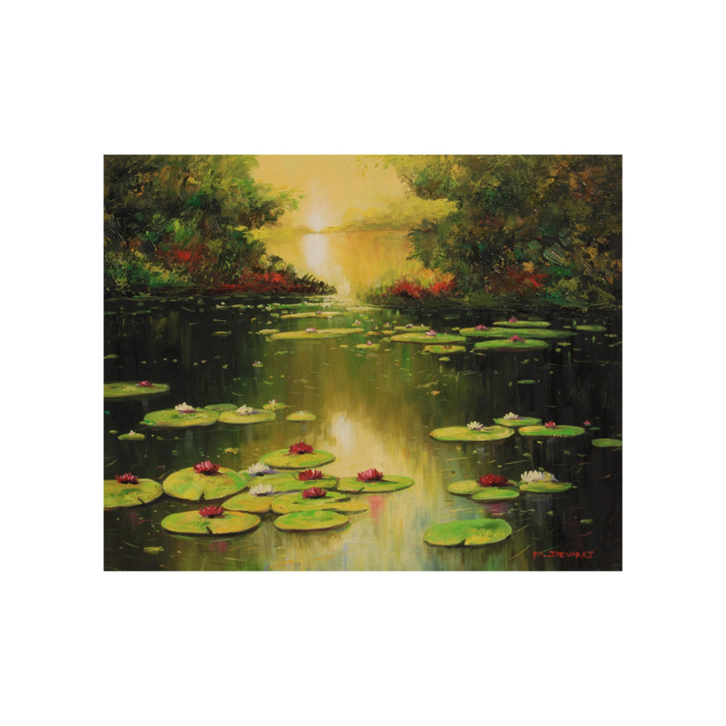 Jolies fleurs de lotus dans l'étang | Huile sur toile | Par Devraj