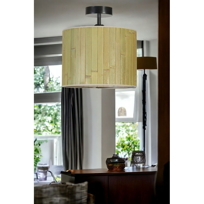 Stylish Metal Chandelier with Bamboo Cap, 11.8 in Diameter x 11.8 in Height | E27 Socket, Max 40W, IP20 | Elegant Green and Black Finish, Perfect for Living Room & Dining Areas, Modern Lighting Fixture
