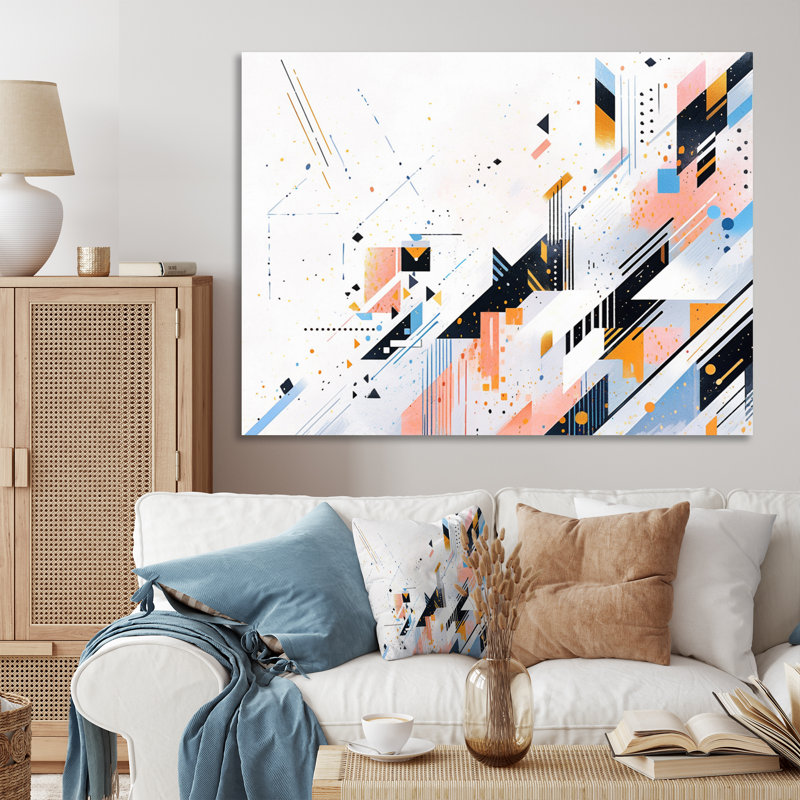 «Peach Blue Bold Stripes», reproduction sur toile encadrée, H 12 po x l 20 po x P 1 po, Toile tendue