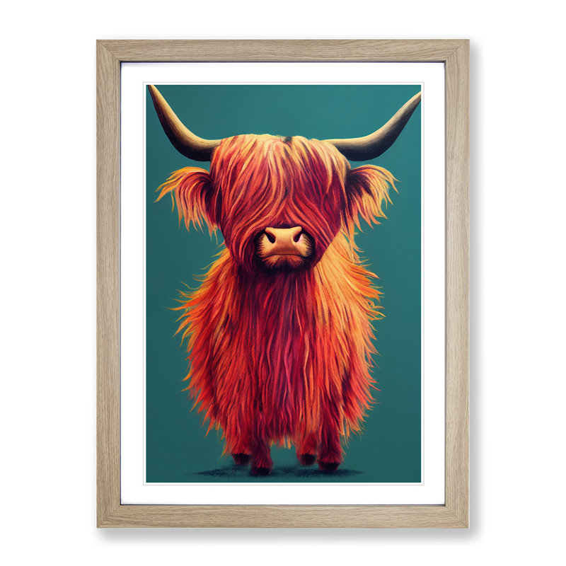 An Awesome Highland Cow - Framed Print, 46cm H x 34cm W x 2cm D, Oak