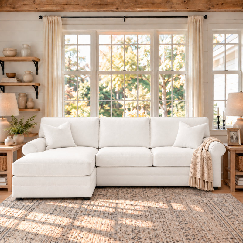 Cindy 2-Piece Sofa With Chaise Sectional, Cruise Adrift, Classic Bleach White