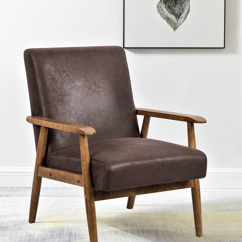 25.38'' Wide Wood Frame Armchair, Marron foncé
