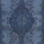 Tapis bleu 5,5 pi x 9,6 pi avec motif médaillon moderne noué à la main en Turquie