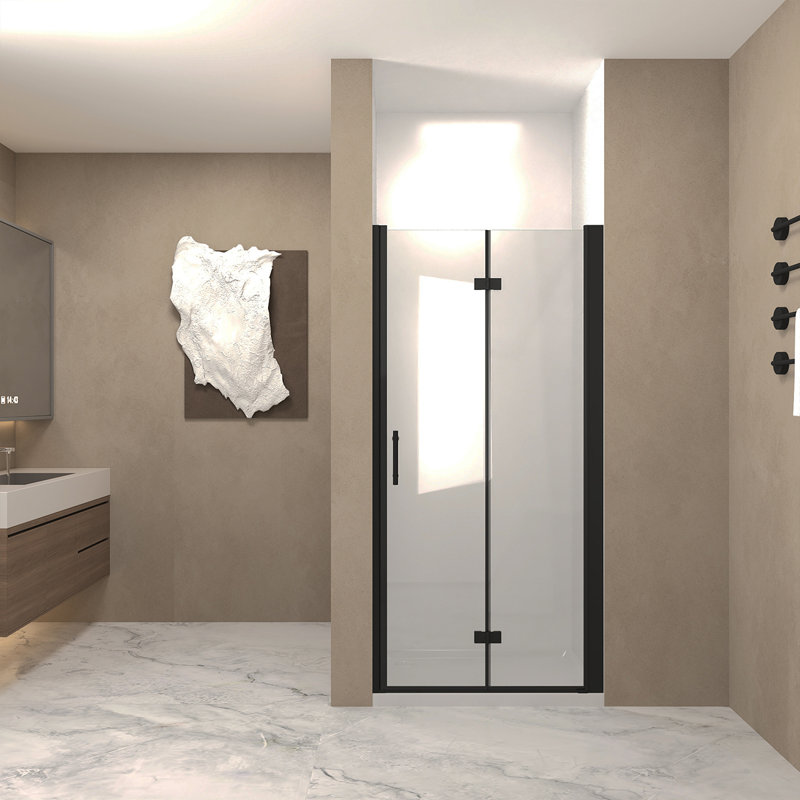 35-34 "X 72" Bifold Shower Door, 1/4"(6Mm) Tempered Glass, Matte Black Frame, Explosion Proof Film, Matte Black