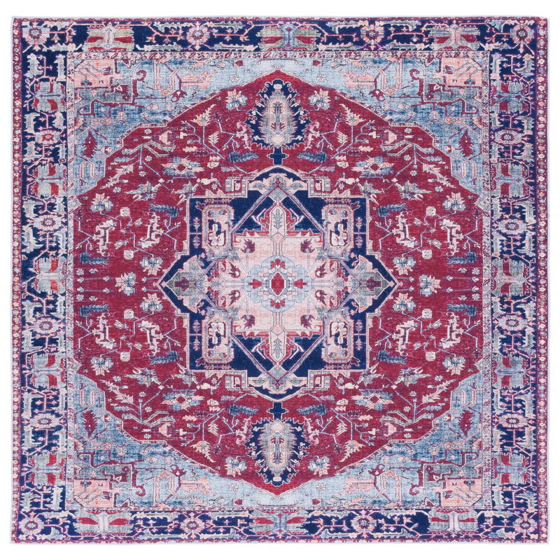 Sonia Oriental Red/Navy Area Rug, Square 5'