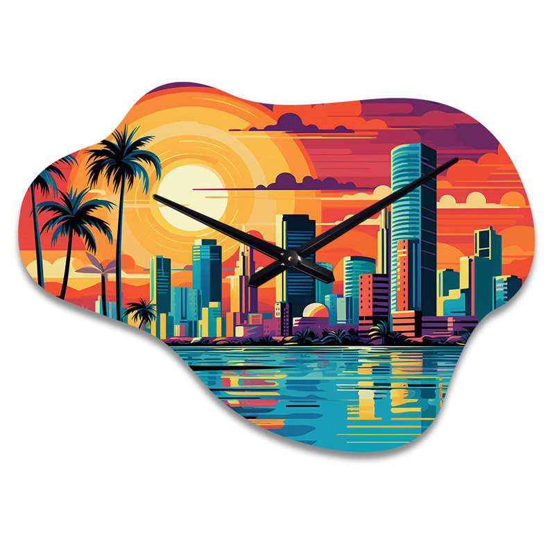 Horloge murale Agosta Pop Art Miami Cityscape I - Pop Art, Grand